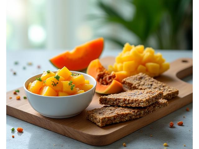 Pilihan snek sihat seperti salad buah, granola bar, dan hidangan rendah kalori