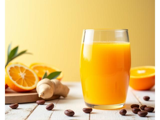 Jus Pra-Senaman berwarna cerah dengan buah-buahan dan halia