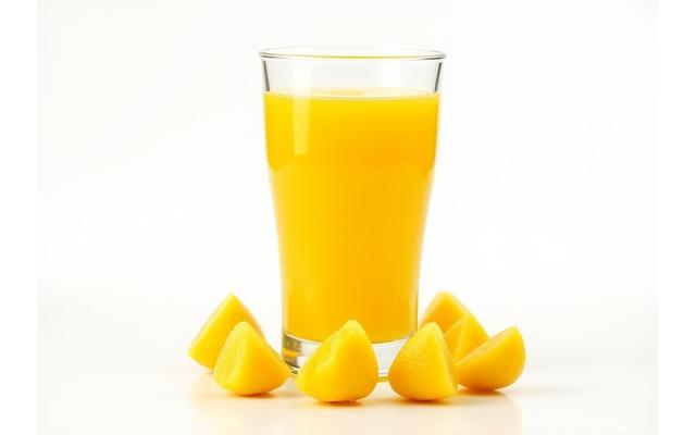 Segelas jus belimbing kuning cerah dengan hirisan buah