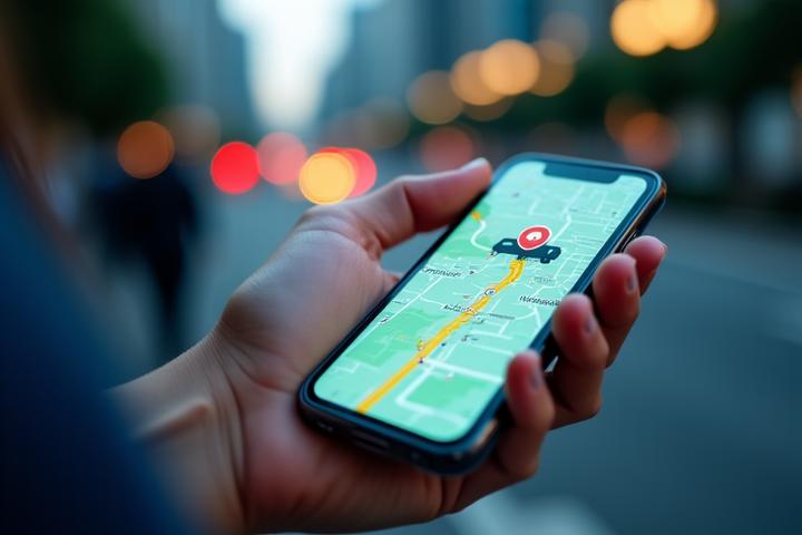 Skrin aplikasi mudah alih menunjukkan penjejakan pesanan langsung pada peta