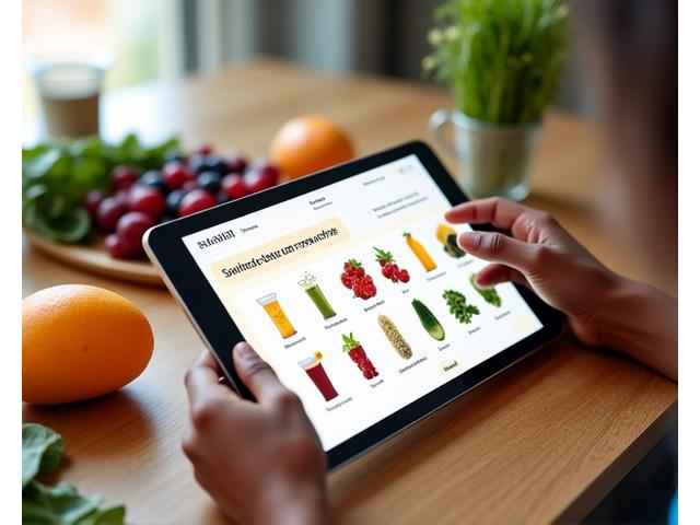 Pengguna berinteraksi dengan antaramuka pembina smoothie tersuai Tropika Quench.