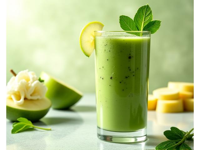 Green Goddess Smoothie dengan bayam, epal, pisang, dan yogurt Greek.