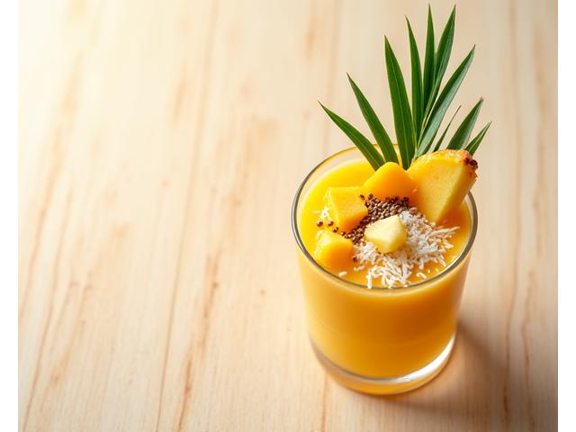 Tropical Paradise Smoothie dengan mangga, nanas, dan yogurt kelapa.