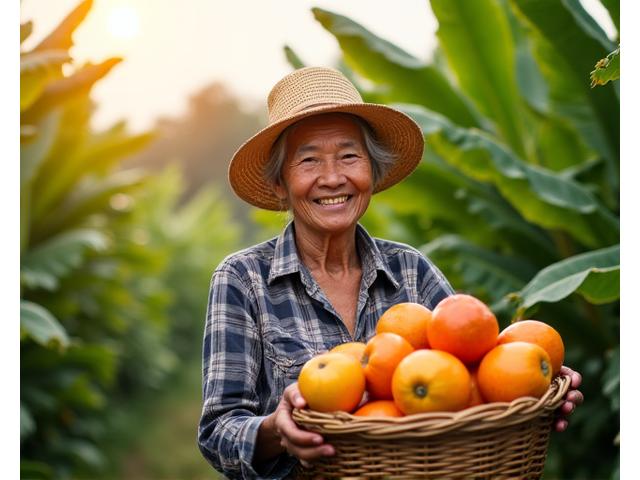 Petani Malaysia sedang mengutip buah-buahan segar di ladang, menunjukkan hasil tanaman yang subur